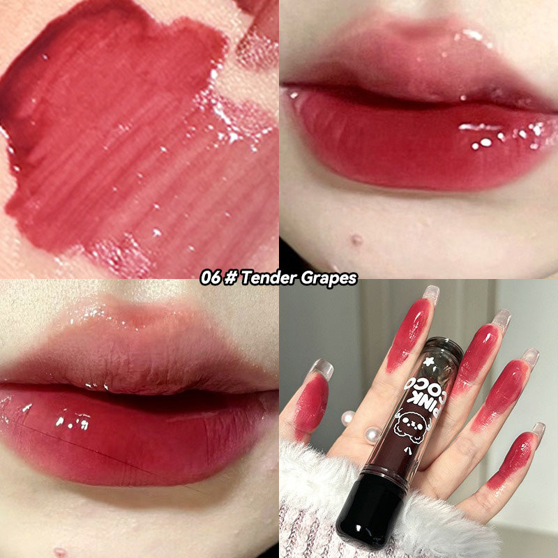 Bear Doodle Mirror Lip Glaze, Long Lasting Shiny Lip Gloss, Student Friendly, Skin Brightening Nude, Hydrating Shine