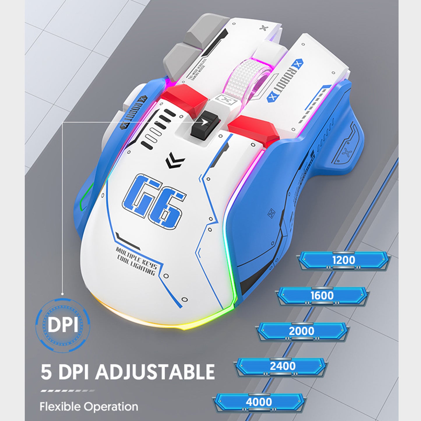 Gaming Mouse Wireless Rechargeable, Tri Mode Connection, Silent Operation, One Click Return Desktop PC