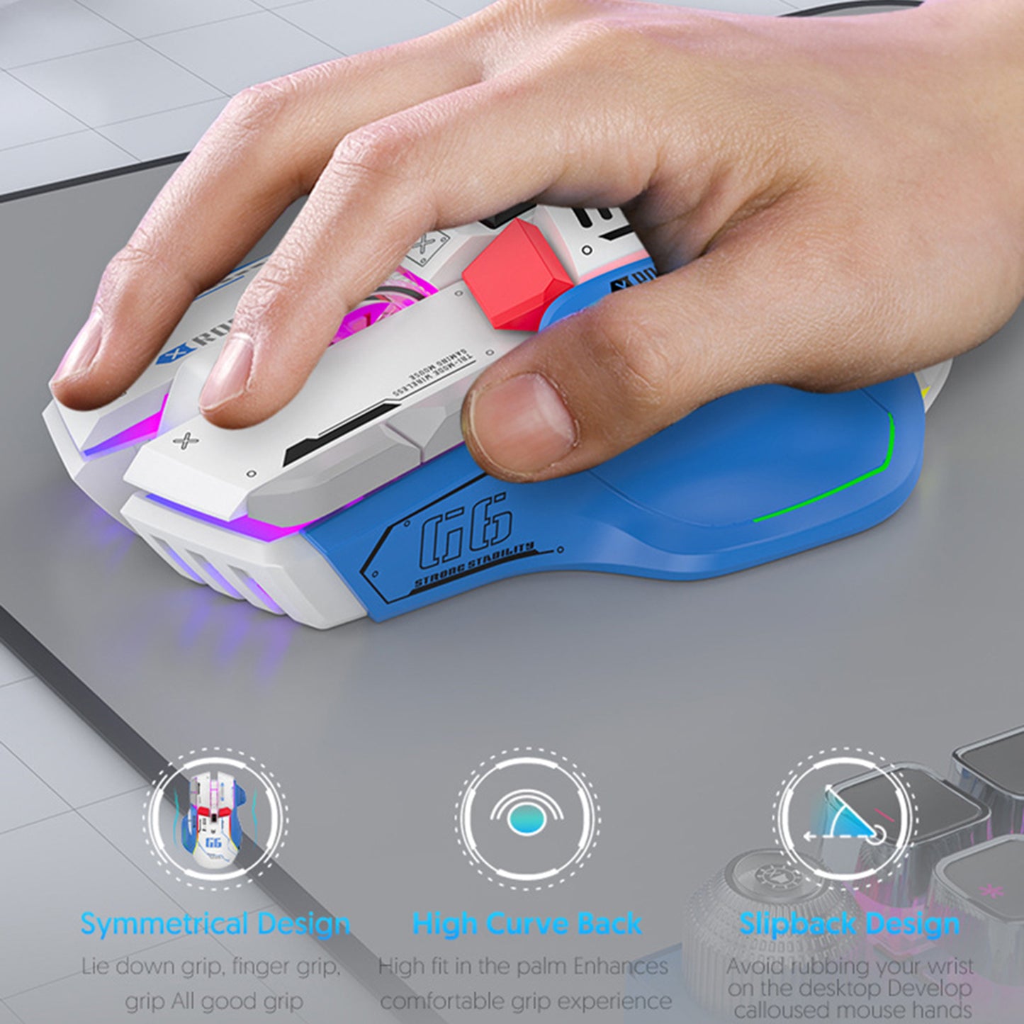 Gaming Mouse Wireless Rechargeable, Tri Mode Connection, Silent Operation, One Click Return Desktop PC