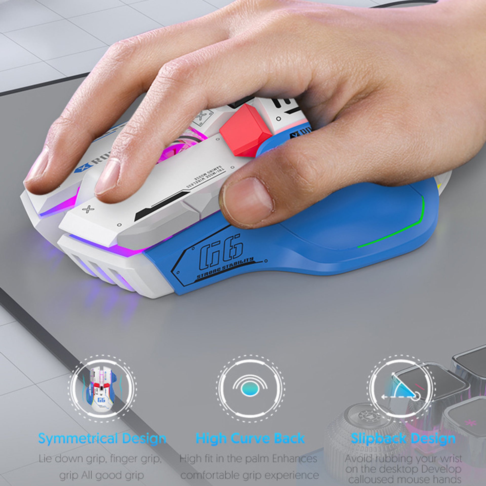 Gaming Mouse Wireless Rechargeable, Tri Mode Connection, Silent Operation, One Click Return Desktop PC