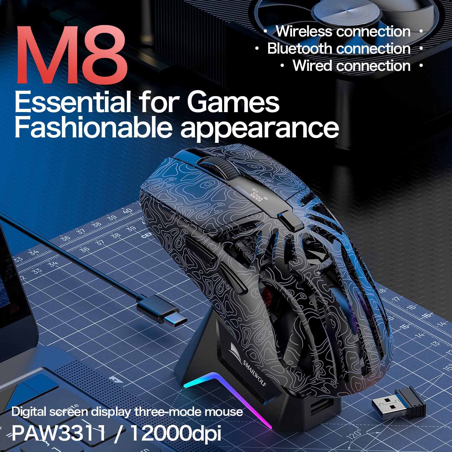 M8 Bluetooth Wireless E-Sports Gaming Mouse, Macro Programming, Lightweight Three Mode Connection