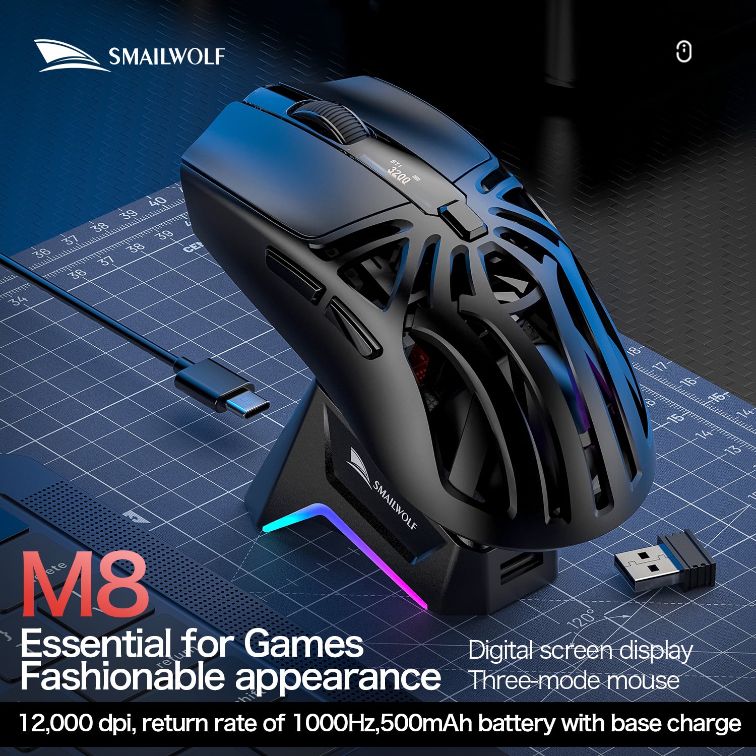 M8 Bluetooth Wireless E-Sports Gaming Mouse, Macro Programming, Lightweight Three Mode Connection