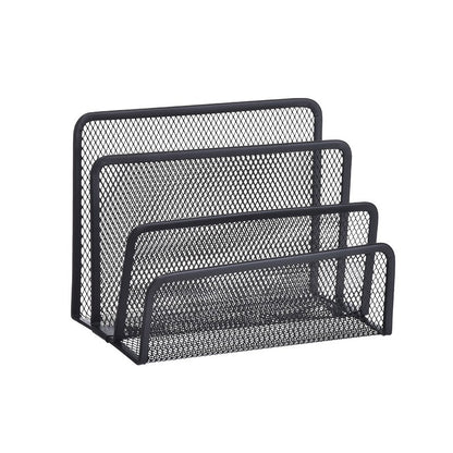 Black Metal Iron Mesh Desk Organizer, Stylish Letter Tray Holder for Paper, Magazine, Book & Office Supplies Grid Tray