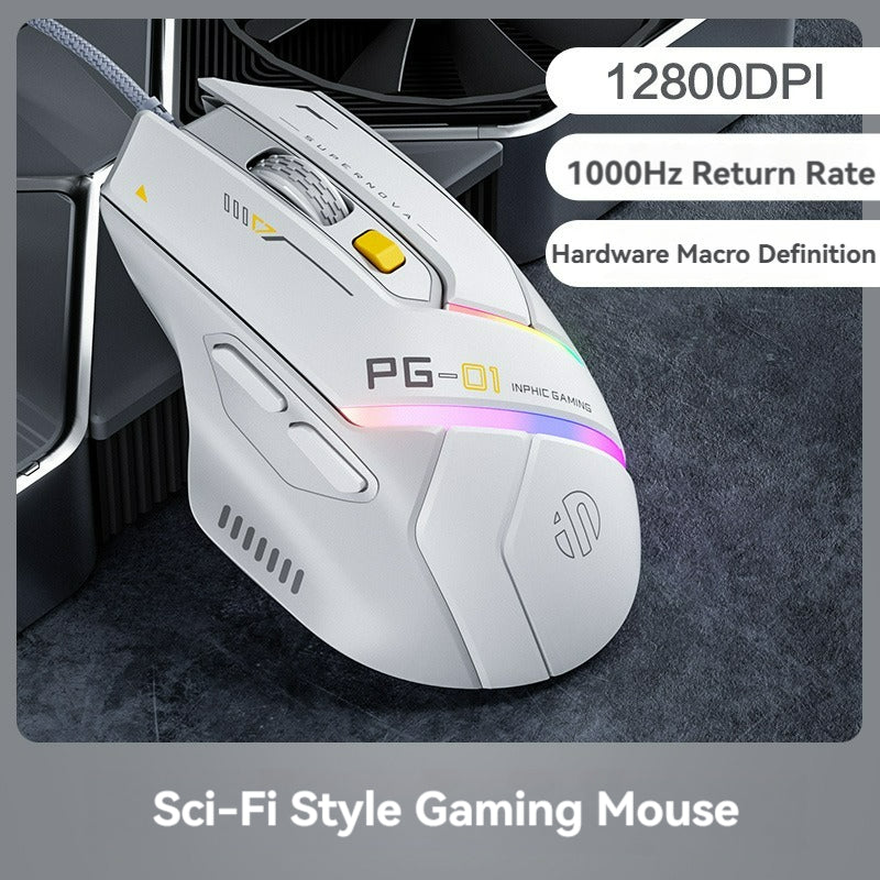 Wired Gaming Mouse RGB, Macro Programmable, 6 Button Computer Mouse, 1000Hz High Polling Rate