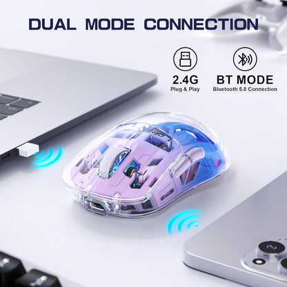 A2 Transparent RGB Wireless Gaming Mouse, BT , 2.4G, Digital Display, Rechargeable, PixArt Sensor, Adjustable DP