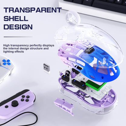 A2 Transparent RGB Wireless Gaming Mouse, BT , 2.4G, Digital Display, Rechargeable, PixArt Sensor, Adjustable DP