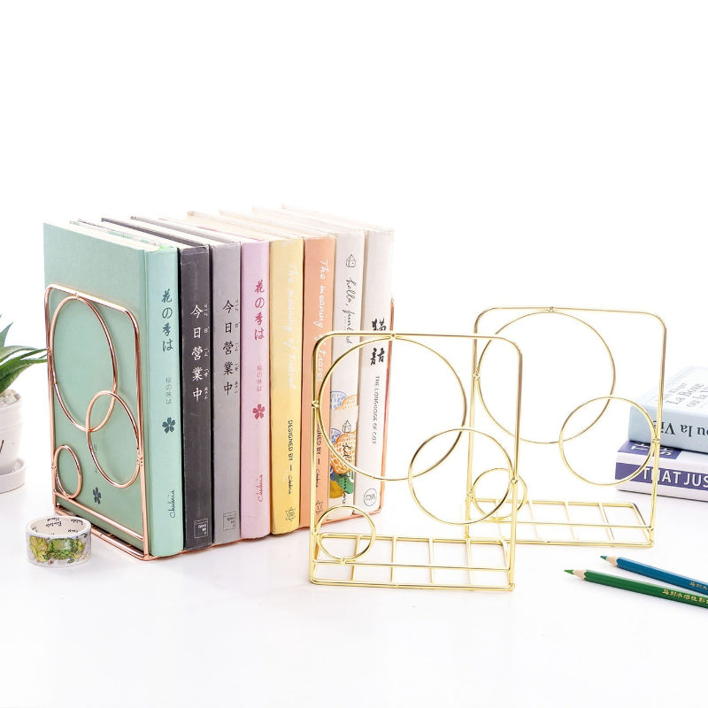 Nordic Style Rose Gold Ironwork Round Bookends, Creative Home & Office Desk Storage Racks