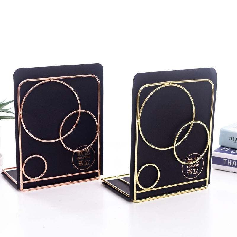 Nordic Style Rose Gold Ironwork Round Bookends, Creative Home & Office Desk Storage Racks