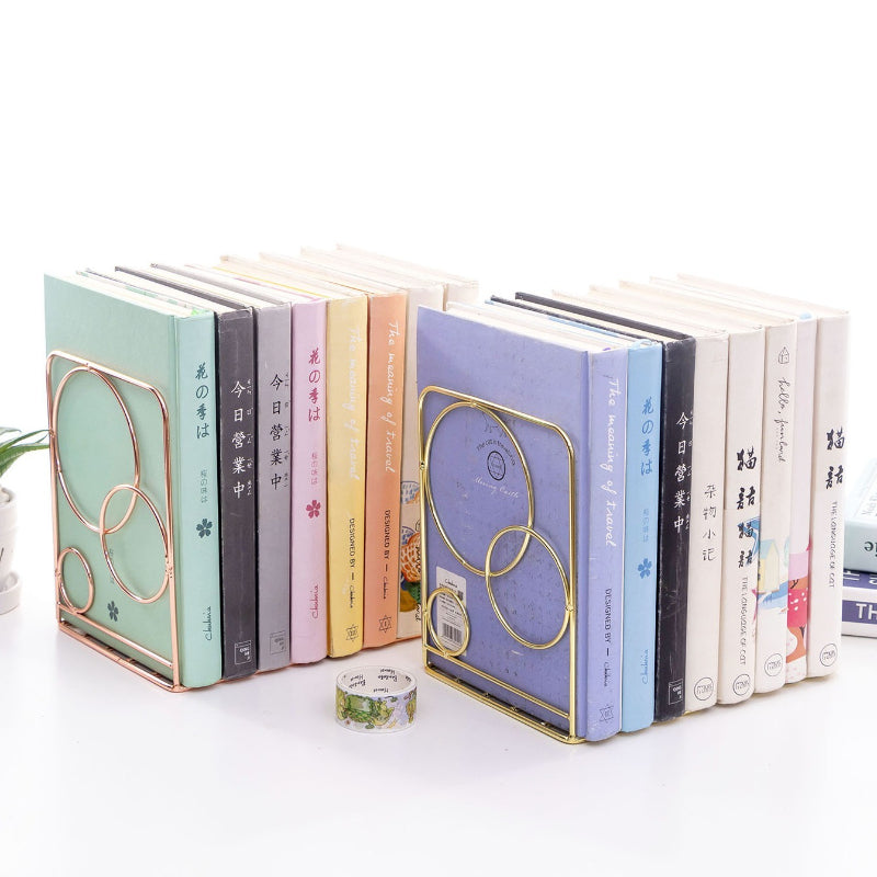 Nordic Style Rose Gold Ironwork Round Bookends, Creative Home & Office Desk Storage Racks