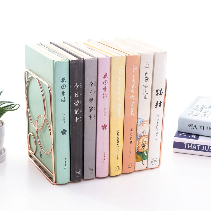 Nordic Style Rose Gold Ironwork Round Bookends, Creative Home & Office Desk Storage Racks