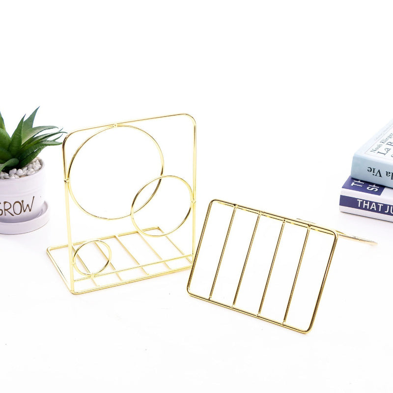 Nordic Style Rose Gold Ironwork Round Bookends, Creative Home & Office Desk Storage Racks