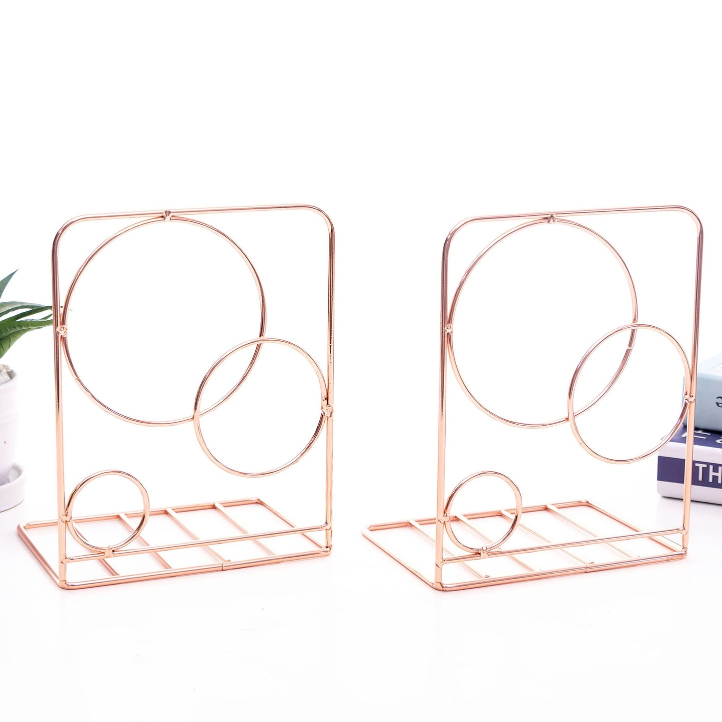 Nordic Style Rose Gold Ironwork Round Bookends, Creative Home & Office Desk Storage Racks