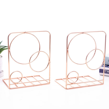 Nordic Style Rose Gold Ironwork Round Bookends, Creative Home & Office Desk Storage Racks