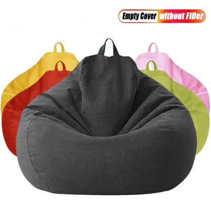 Cotton Linen Bean Bag Chair Cover Unfilled Pouf Ottoman Floor Lounger