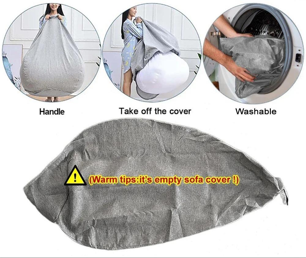 Cotton Linen Bean Bag Chair Cover Unfilled Pouf Ottoman Floor Lounger 1