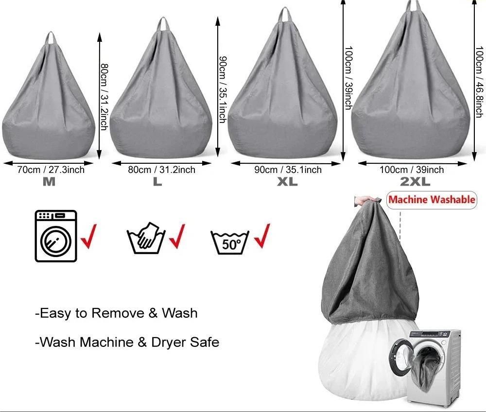 Cotton Linen Bean Bag Chair Cover Unfilled Pouf Ottoman Floor Lounger 2