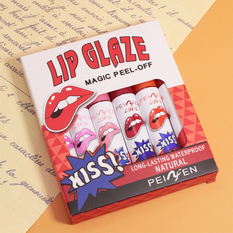 Tear Off Lip Gloss Liquid Lip Glaze Smudge Proof Lip Tint Fade Resistant Nonstick Cup Full Coverage 6