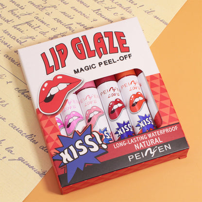 Tear Off Lip Gloss Liquid Lip Glaze Smudge Proof Lip Tint Fade Resistant Nonstick Cup Full Coverage 6