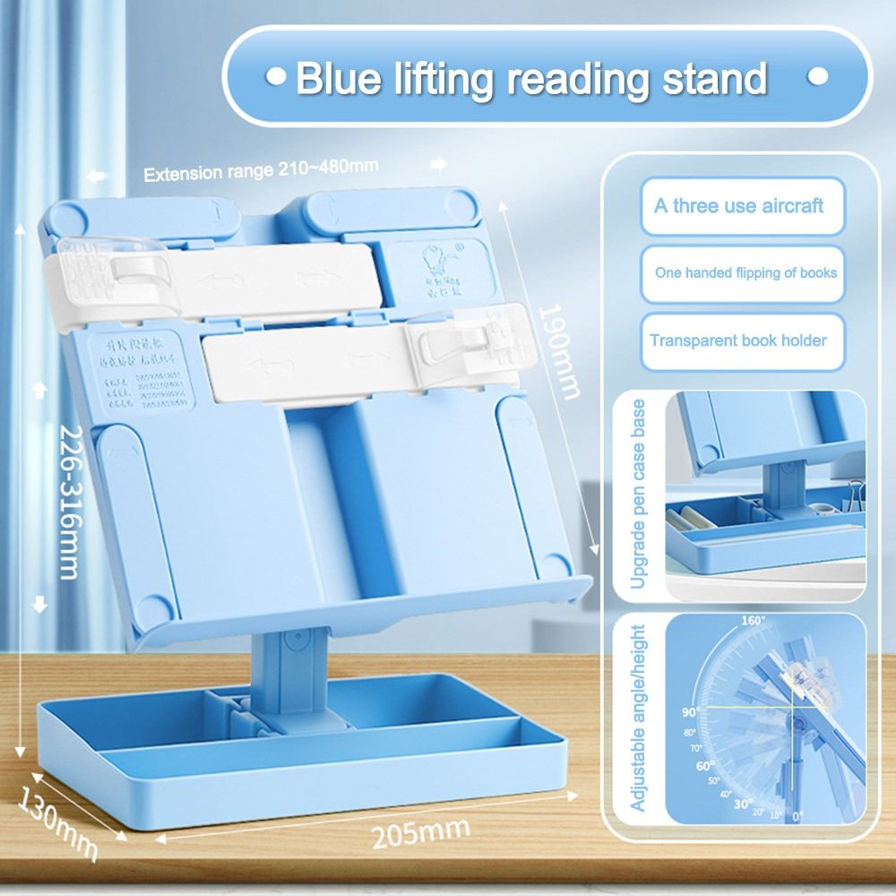 Adjustable Liftable Reading Rack, Large Capacity Book Holder with Pencil Case Base Reading Storage Artifact for Books