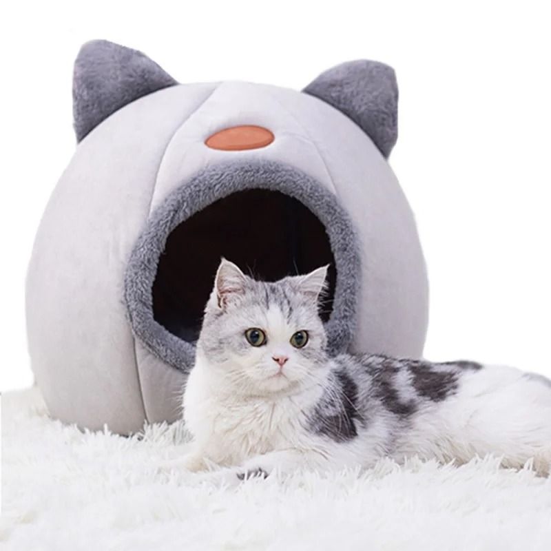 Warm Winter Cat Cave Bed with Removable Cushion