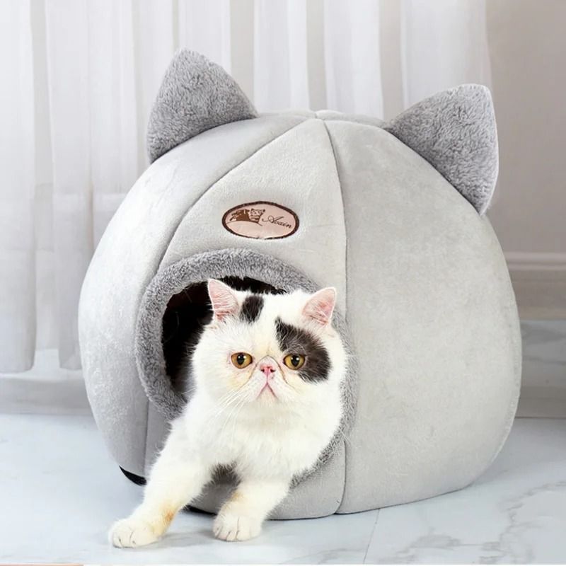 Warm Winter Cat Cave Bed With Removable Cushion 4