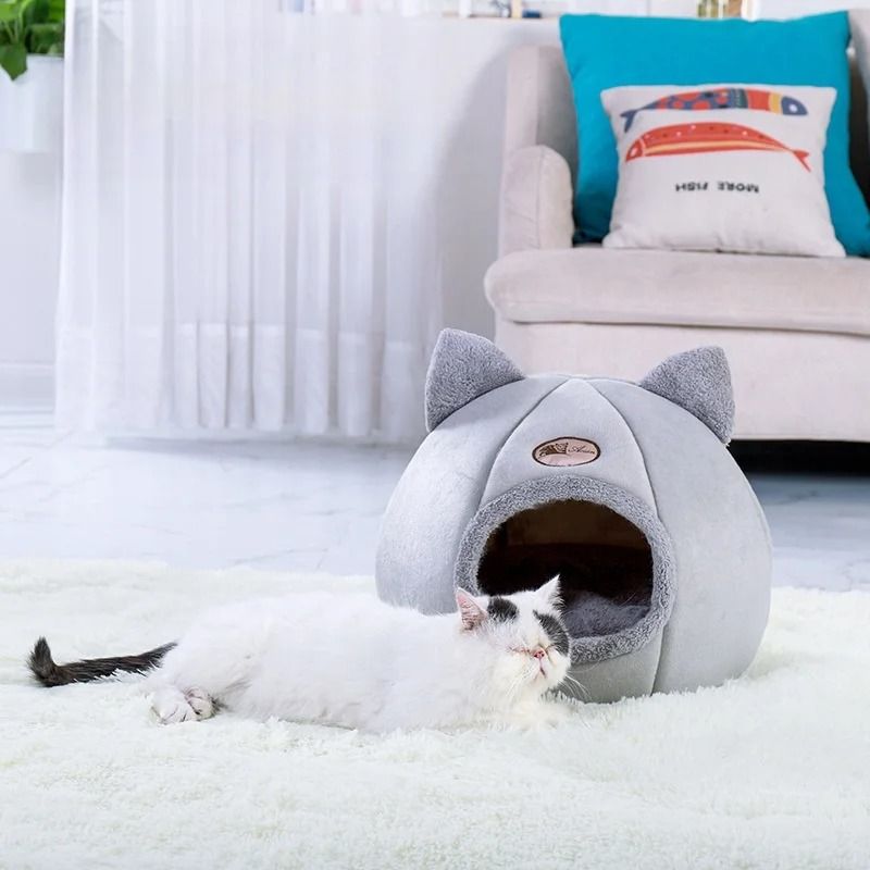 Warm Winter Cat Cave Bed With Removable Cushion 5