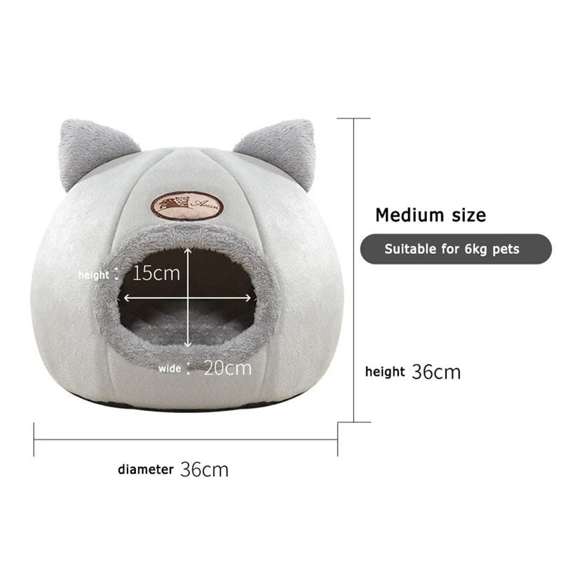 Warm Winter Cat Cave Bed With Removable Cushion 8