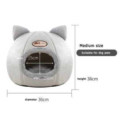 Warm Winter Cat Cave Bed With Removable Cushion 8