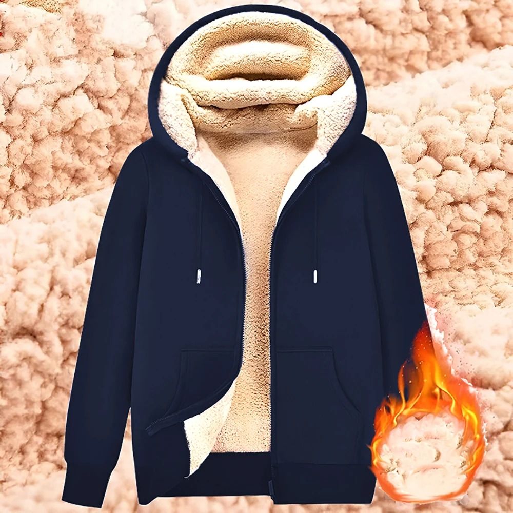 Unisex Lamb Wool Zipper Jacket With Plush Lining And Front Pockets For Winter Warmth 3