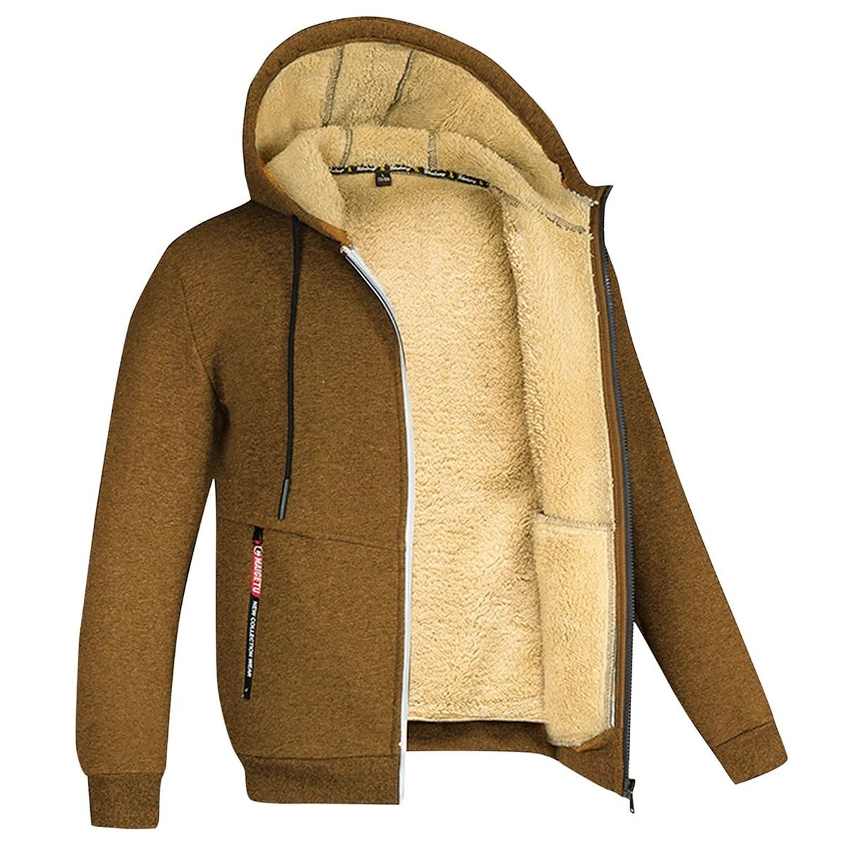 Unisex Lamb Wool Zipper Jacket With Plush Lining And Front Pockets For Winter Warmth 16