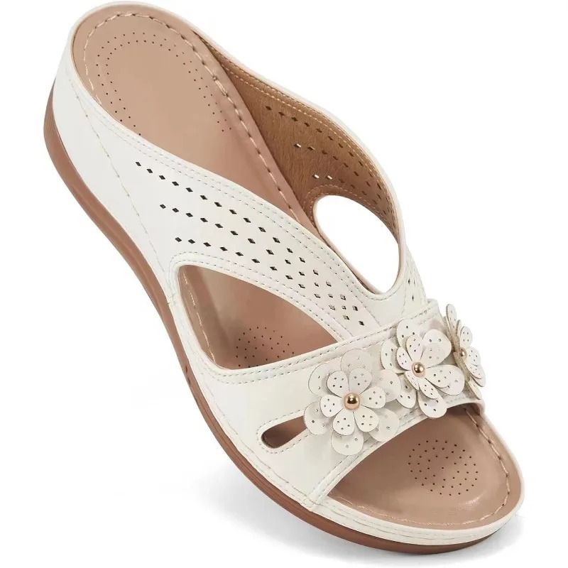 Womens Flower Hollow Wedge Slippers Comfortable Platform Sandals Non Slip Casual Beach Shoes Plus Size 43