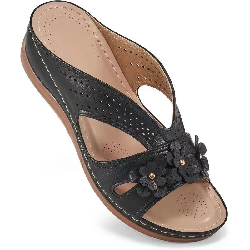 Womens Flower Hollow Wedge Slippers Comfortable Platform Sandals Non Slip Casual Beach Shoes Plus S 8