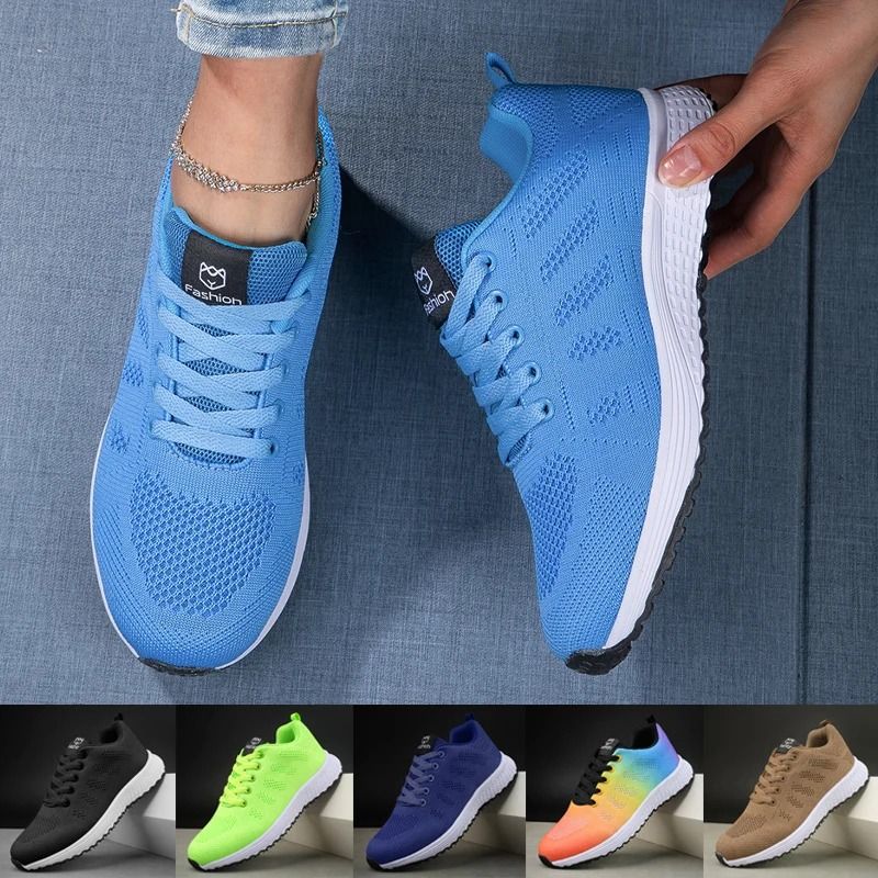 Womens Breathable Knit Sneakers Lightweight Casual Lace Up Walking Shoes for Outdoor Daily Comfort