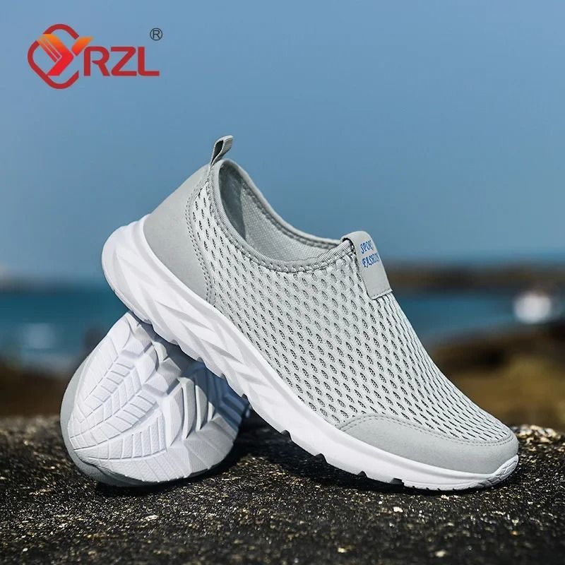 YRZL Mens Breathable Mesh Sneakers Lightweight Casual Outdoor Walking Non Slip Loafers In Plus Size 1