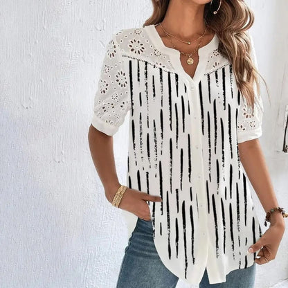 Womens Elegant Lace Short Sleeve Blouse Casual Loose Fit Top For Summer Holidays And Weekend Outfit 3