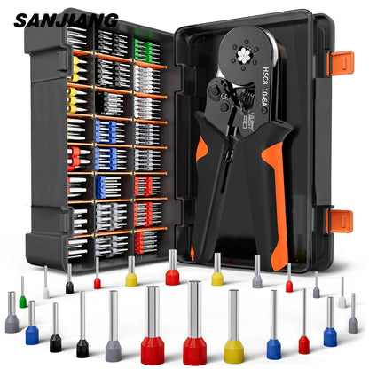 Hexagonal Ratchet Ferrule Crimping Tool Kit with Wire Terminals and Ferrule Sleeves