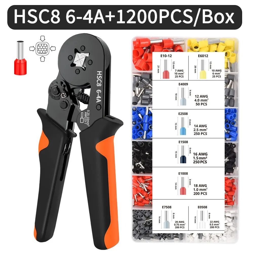 Hexagonal Ratchet Ferrule Crimping Tool Kit With Wire Terminals And Ferrule Sleeves 9