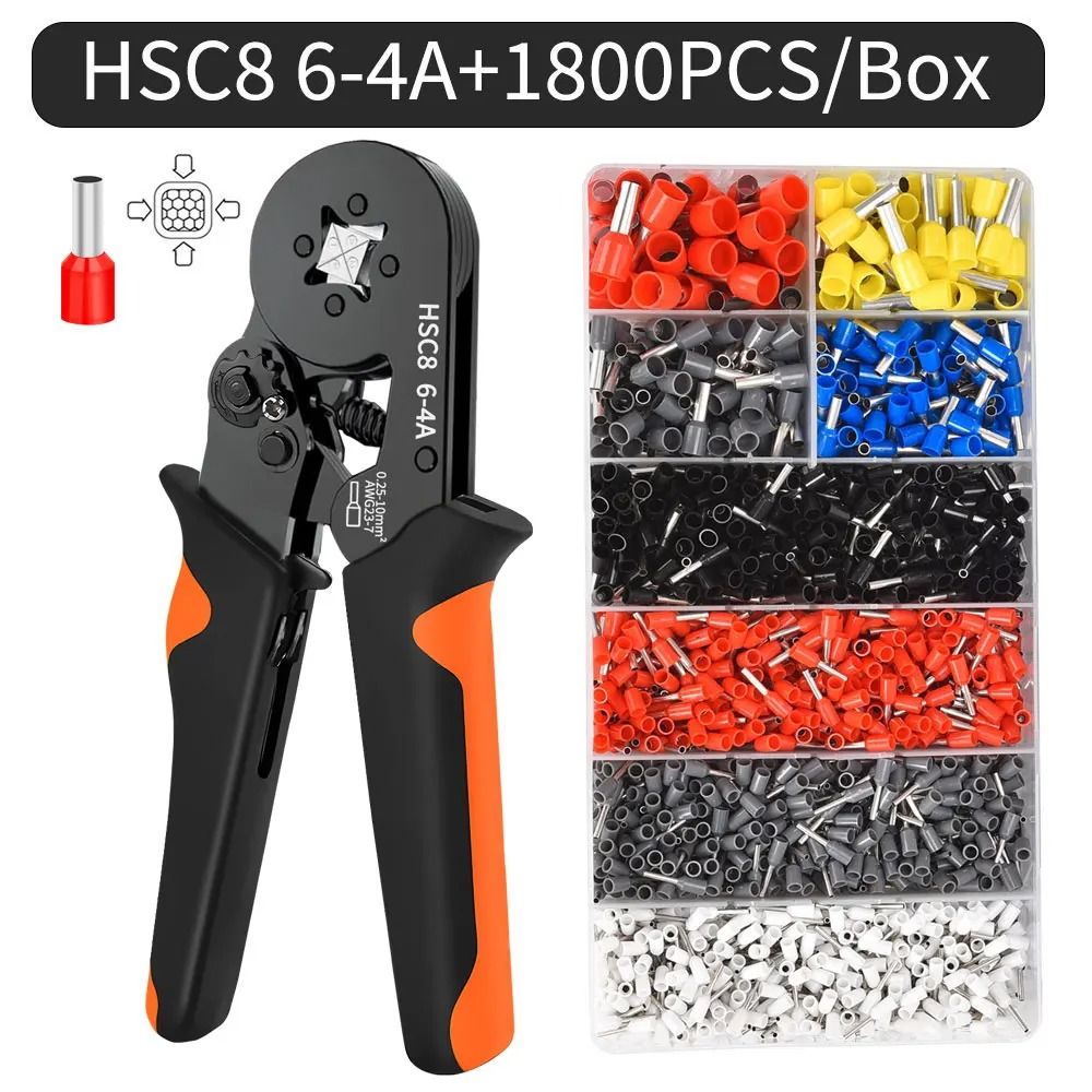 Hexagonal Ratchet Ferrule Crimping Tool Kit With Wire Terminals And Ferrule Sleeves 10