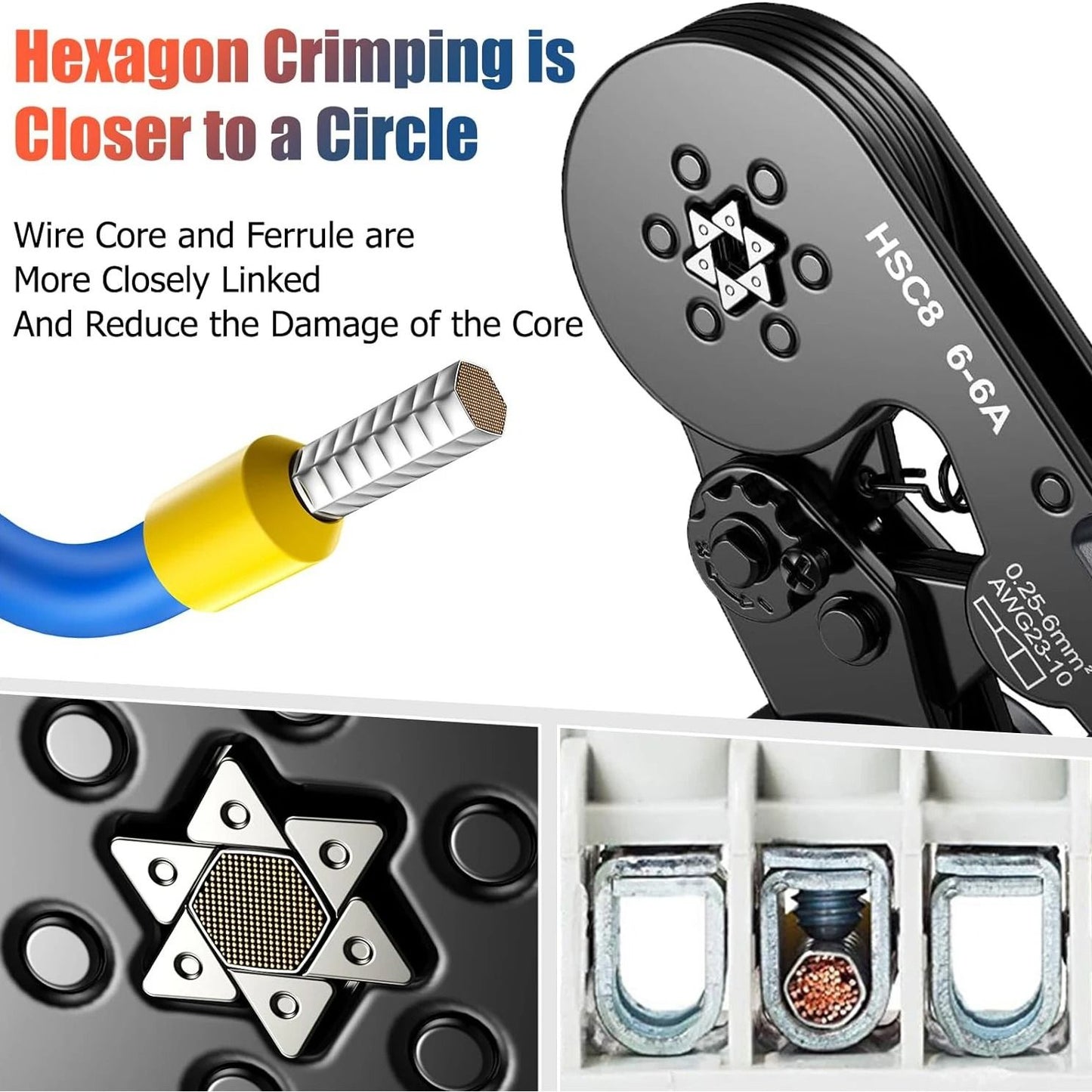 Hexagonal Ratchet Ferrule Crimping Tool Kit With Wire Terminals And Ferrule Sleeves 1