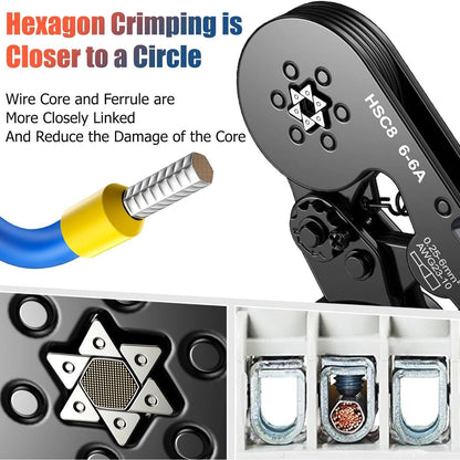 Hexagonal Ratchet Ferrule Crimping Tool Kit With Wire Terminals And Ferrule Sleeves 1