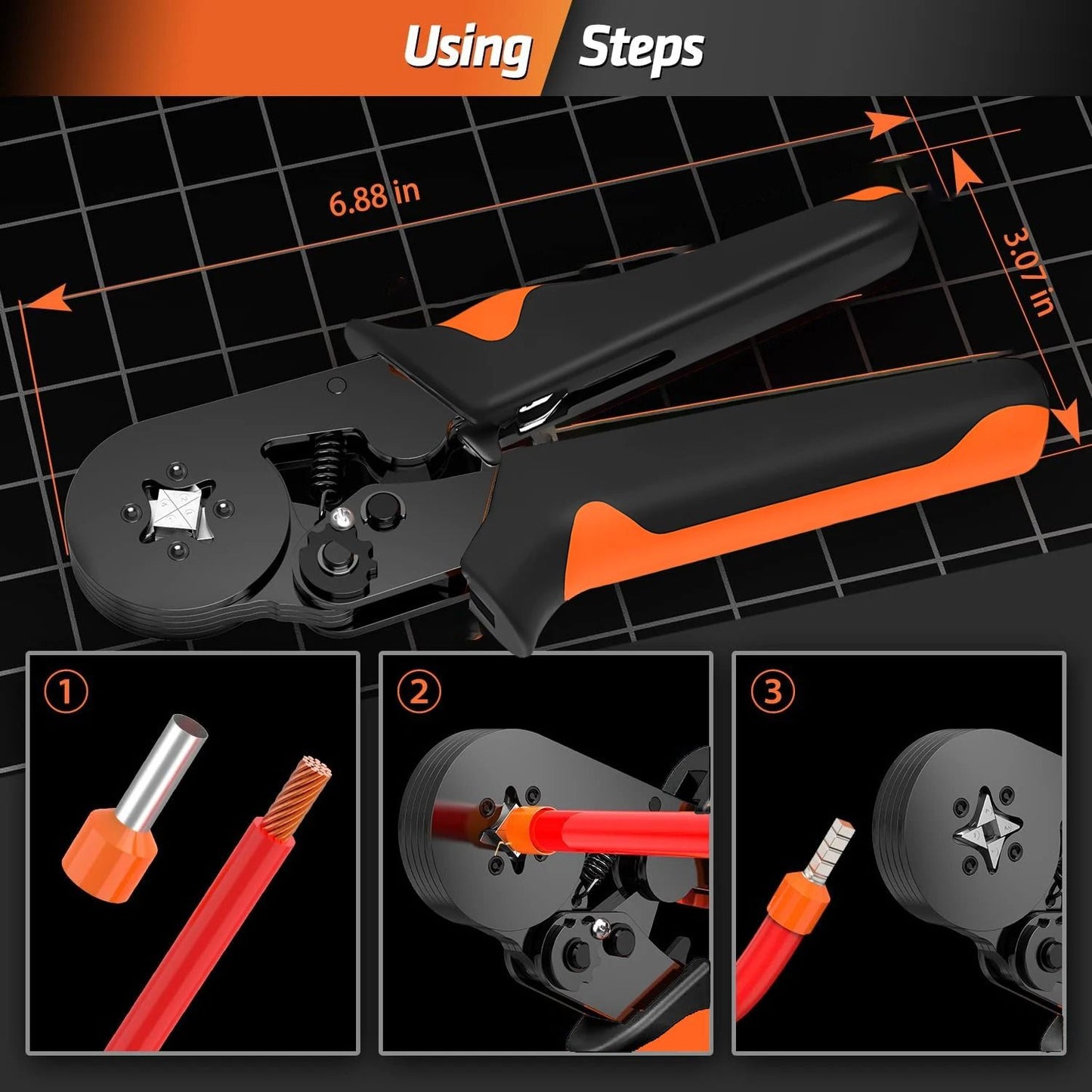 Hexagonal Ratchet Ferrule Crimping Tool Kit With Wire Terminals And Ferrule Sleeves 2