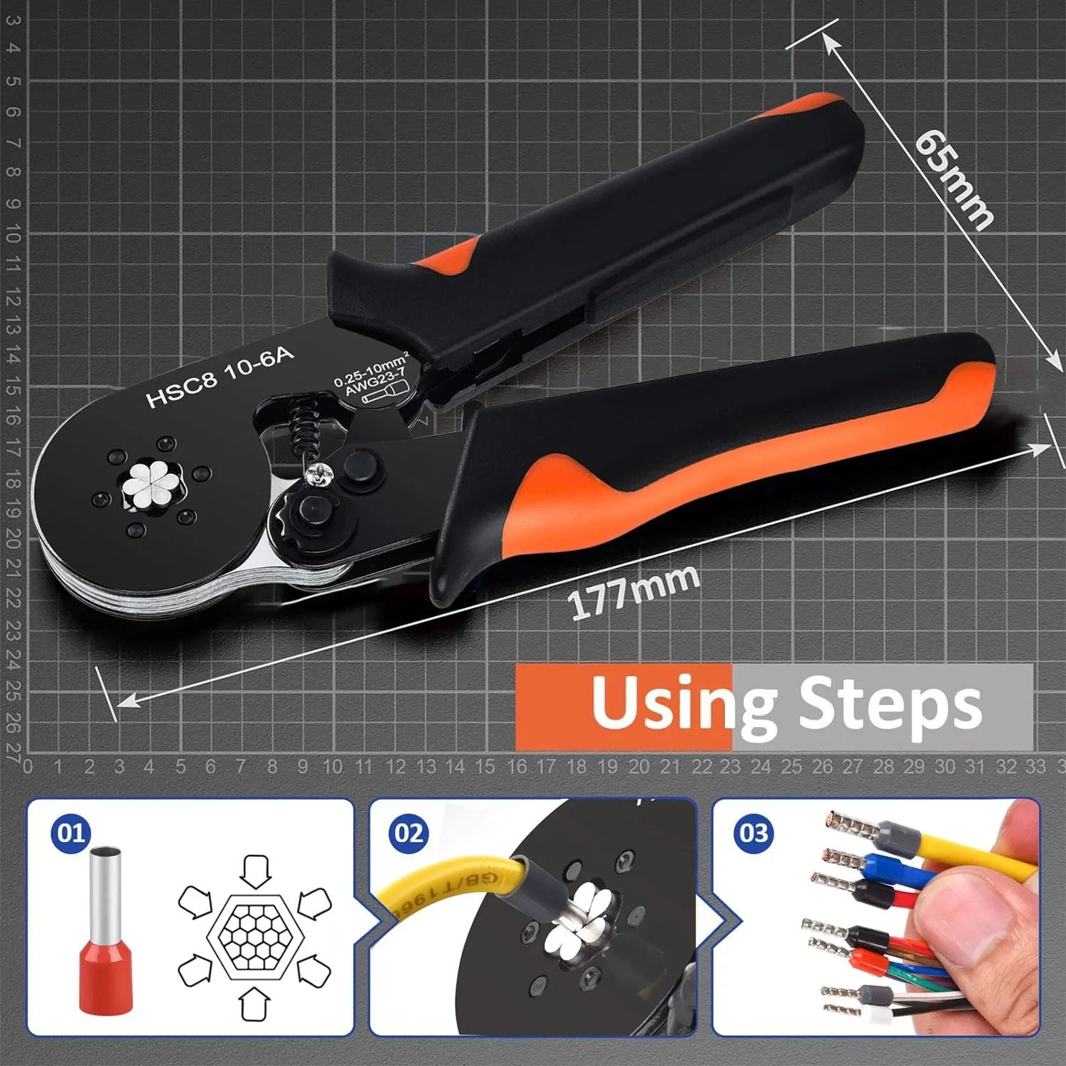 Hexagonal Ratchet Ferrule Crimping Tool Kit With Wire Terminals And Ferrule Sleeves 3
