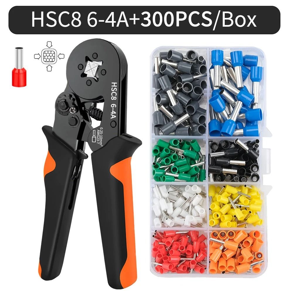 Hexagonal Ratchet Ferrule Crimping Tool Kit With Wire Terminals And Ferrule Sleeves 8
