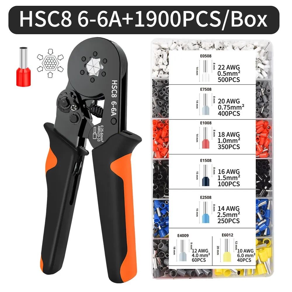 Hexagonal Ratchet Ferrule Crimping Tool Kit With Wire Terminals And Ferrule Sleeves 16