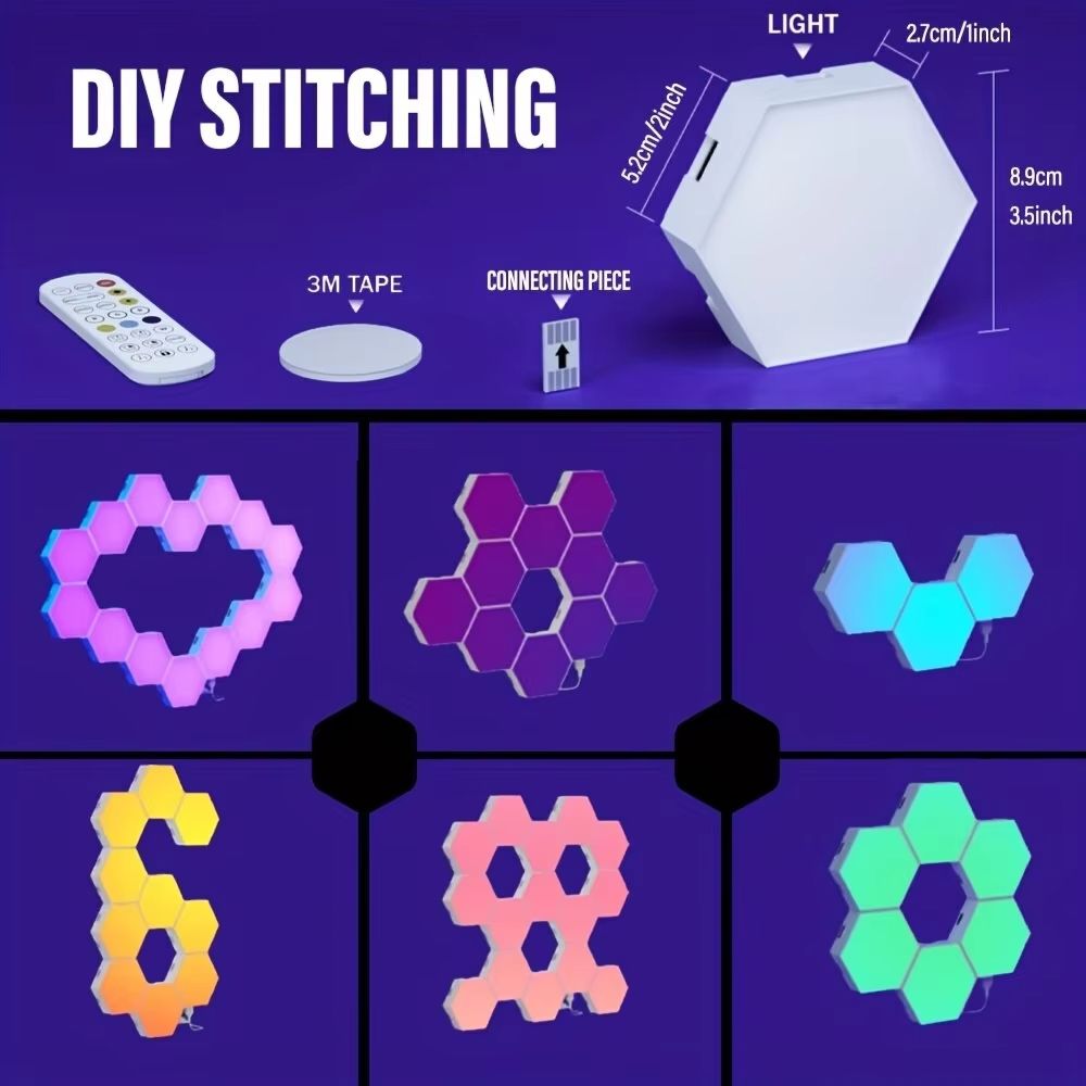 RGB Smart Hexagonal Wall Light Panels  Music Sync App Control  DIY Layout For Ambient Lighting 1