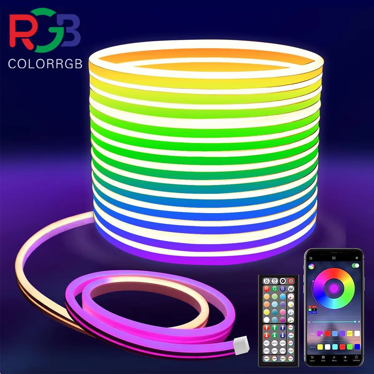 Flexible RGB Neon LED Rope Lights – Smart Strip Lighting with App & Remote Control for Bedrooms & Decor