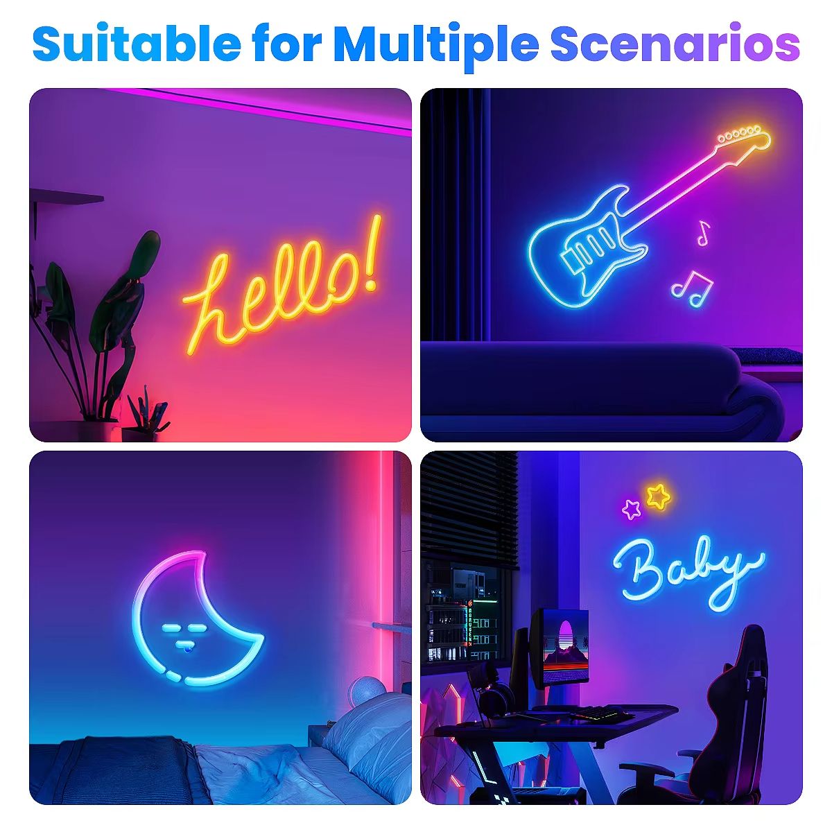 Flexible RGB Neon LED Rope Lights  Smart Strip Lighting With App  Remote Control For Bedrooms  Deco 3
