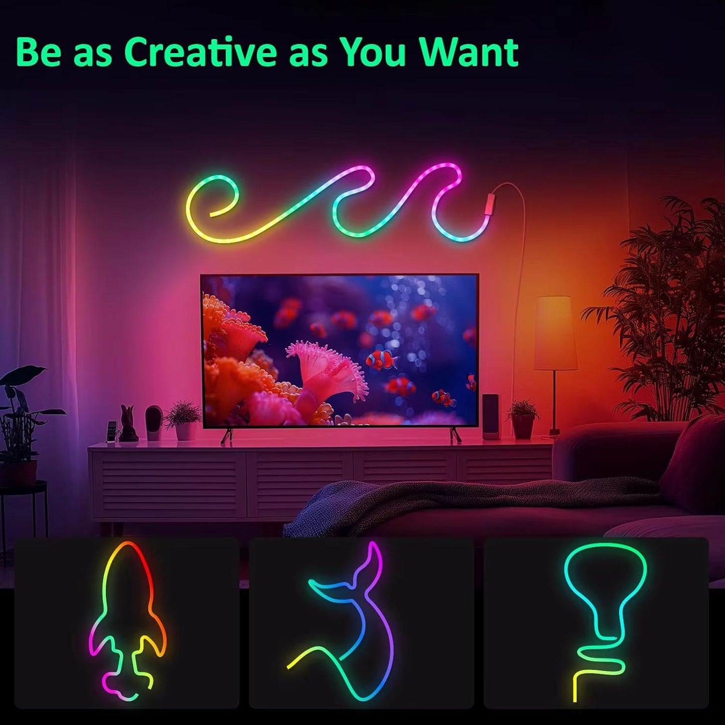 Flexible RGB Neon LED Rope Lights  Smart Strip Lighting With App  Remote Control For Bedrooms  Deco 5