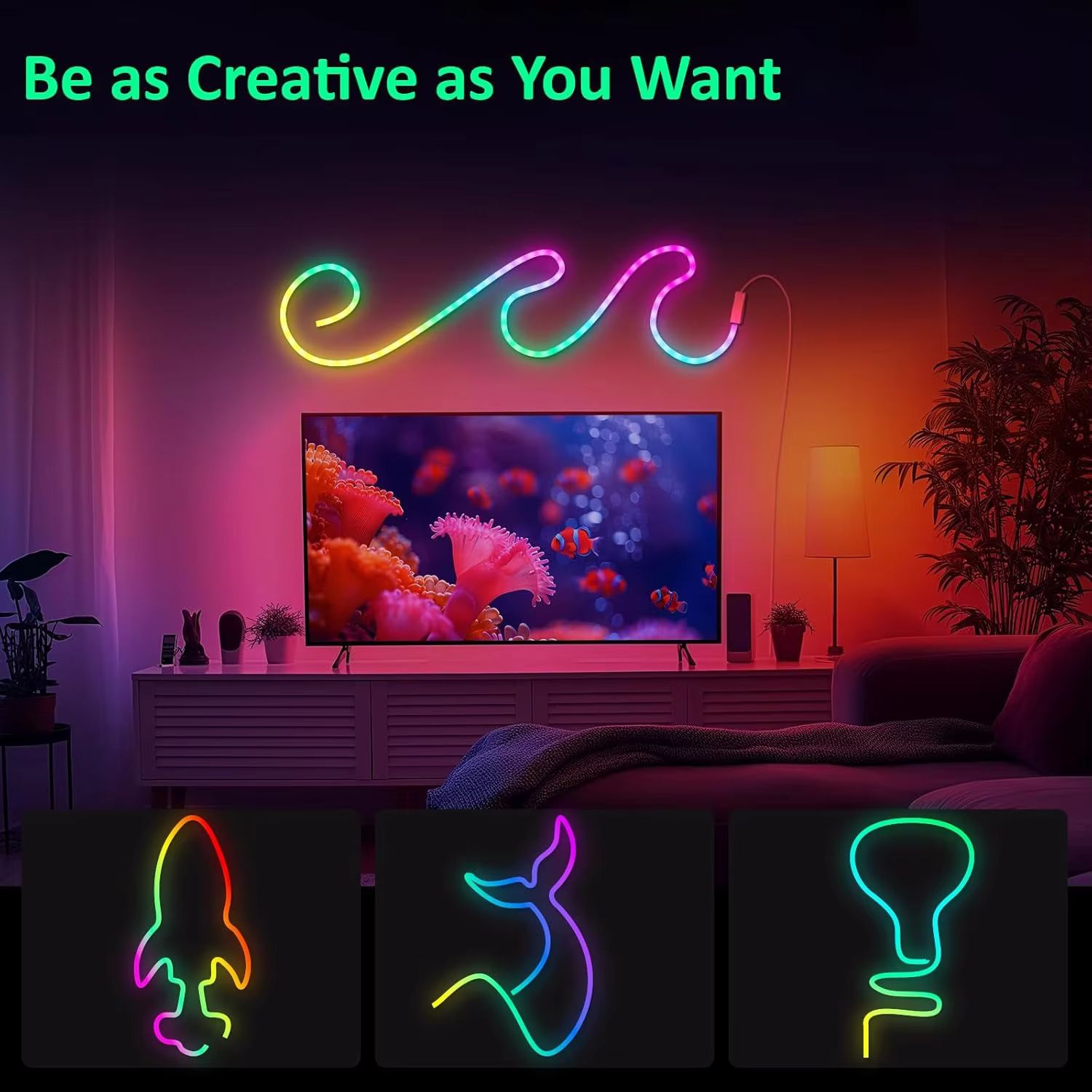 Flexible RGB Neon LED Rope Lights  Smart Strip Lighting With App  Remote Control For Bedrooms  Deco 5
