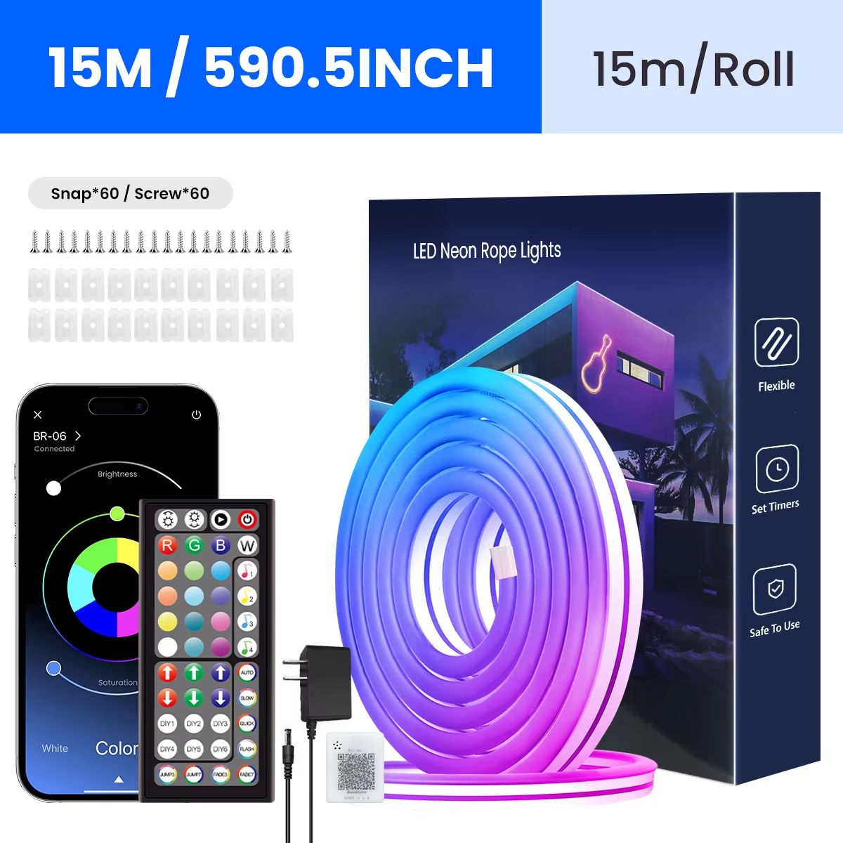 Flexible RGB Neon LED Rope Lights  Smart Strip Lighting With App  Remote Control For Bedrooms  Deco 7